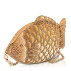 Fresh Catch Gold Beaded Fish Crossbody Handbag