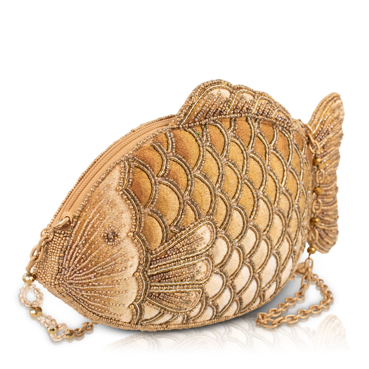 Fresh Catch Gold Beaded Fish Crossbody Handbag