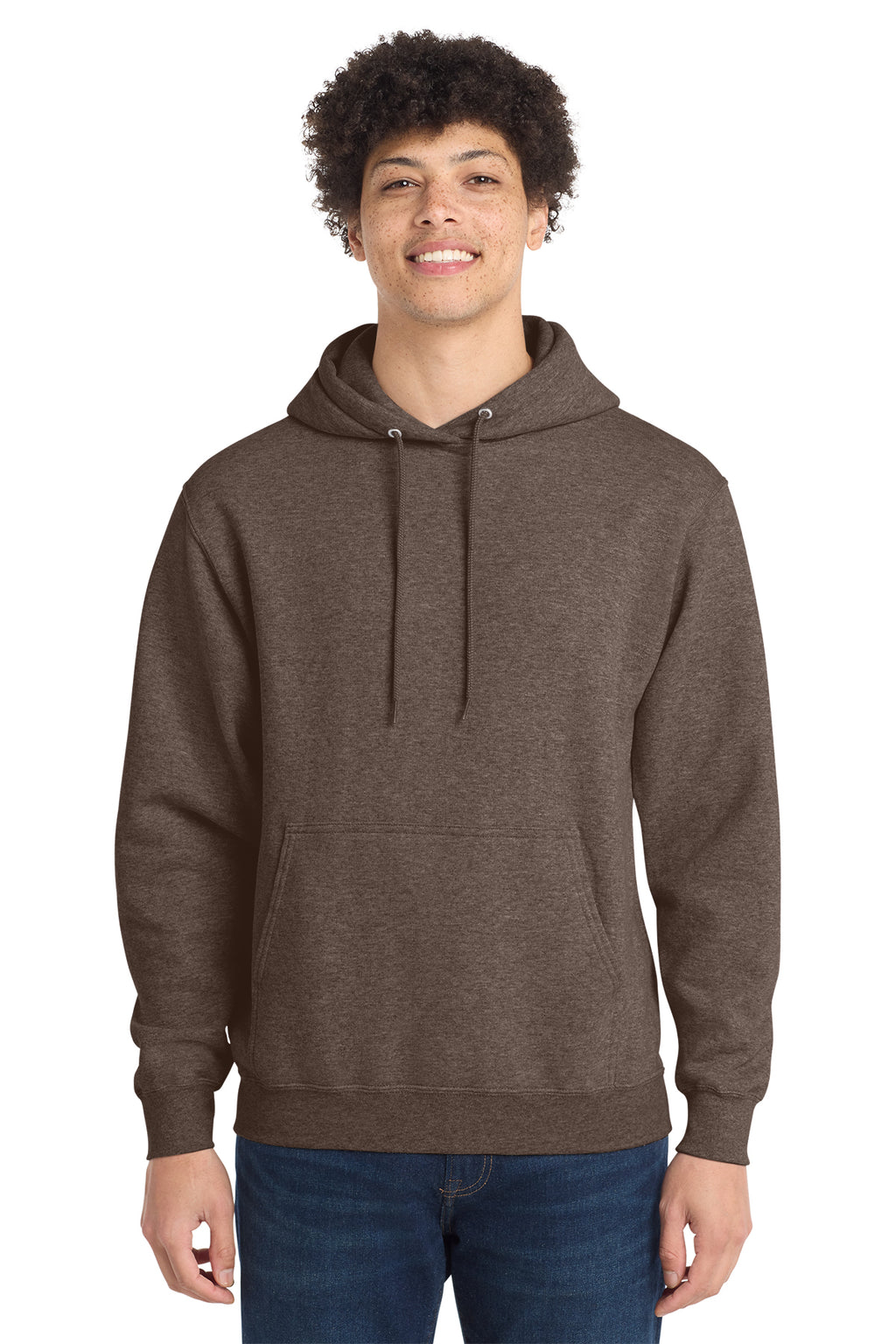 Port & Co Core Fleece Pull Over Hooded Sweatshirt - Heather Dark Chocolate Brown