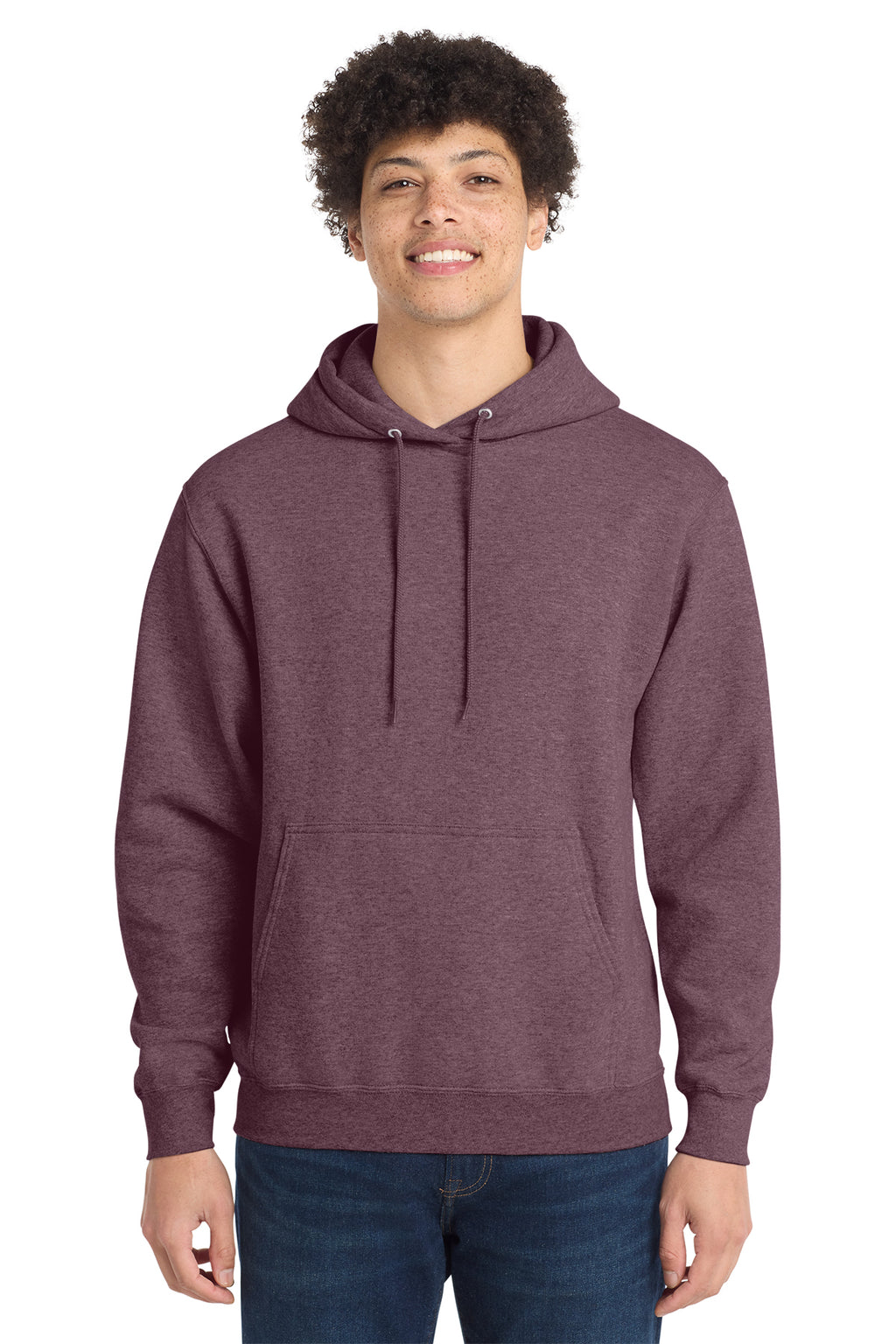 Port & Co Core Fleece Pull Over Hooded Sweatshirt - Heather Athletic Maroon