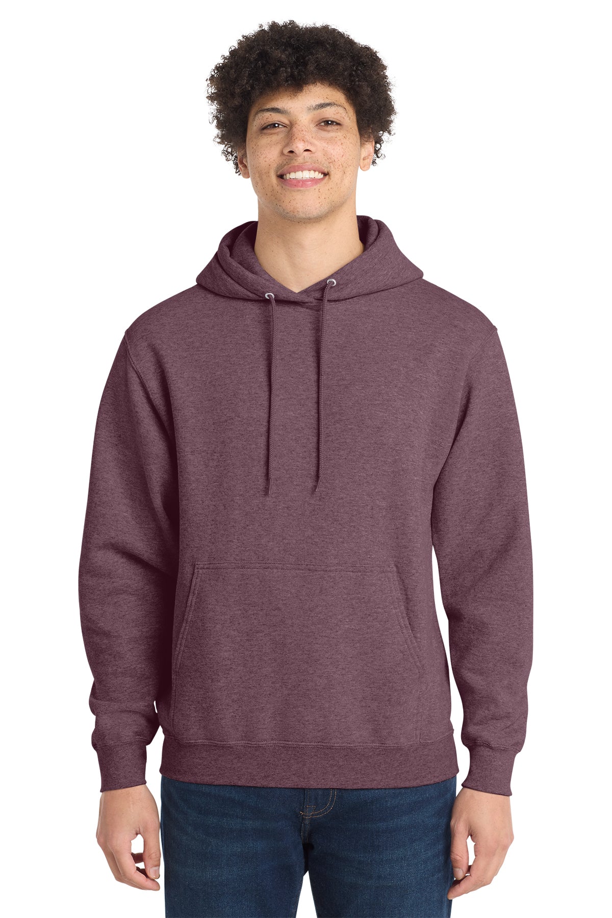 Port & Co Core Fleece Pull Over Hooded Sweatshirt - Heather Athletic Maroon