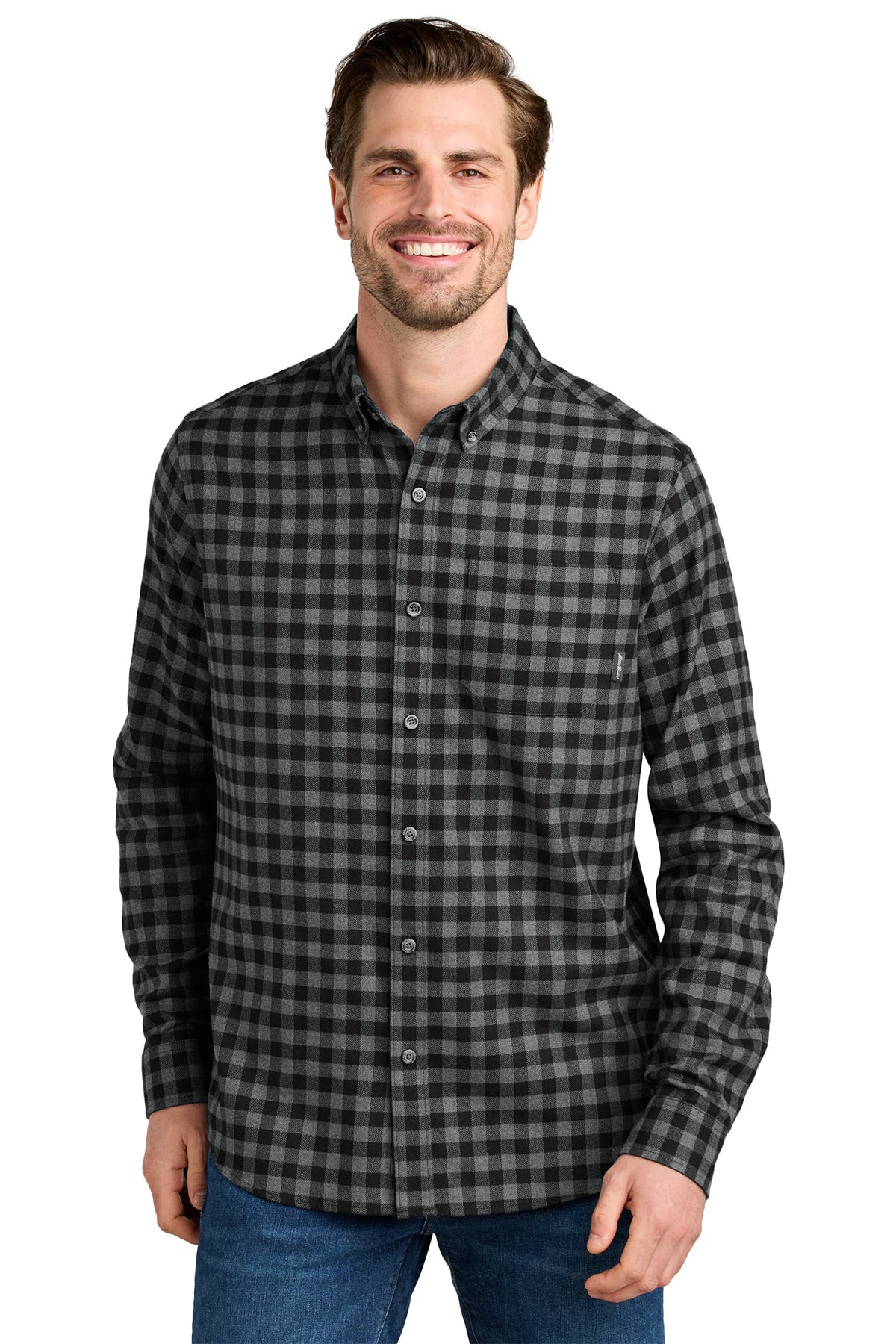 Eddie Bauer® Long Sleeve Favorite Flannel Plaid Shirt - Deep Black Mini Buffalo