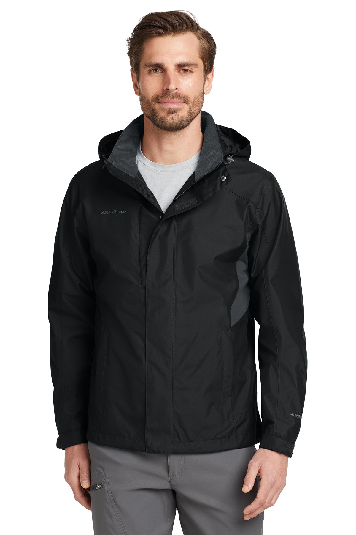 Eddie Bauer® Rain Jacket - Black/ Steel Grey
