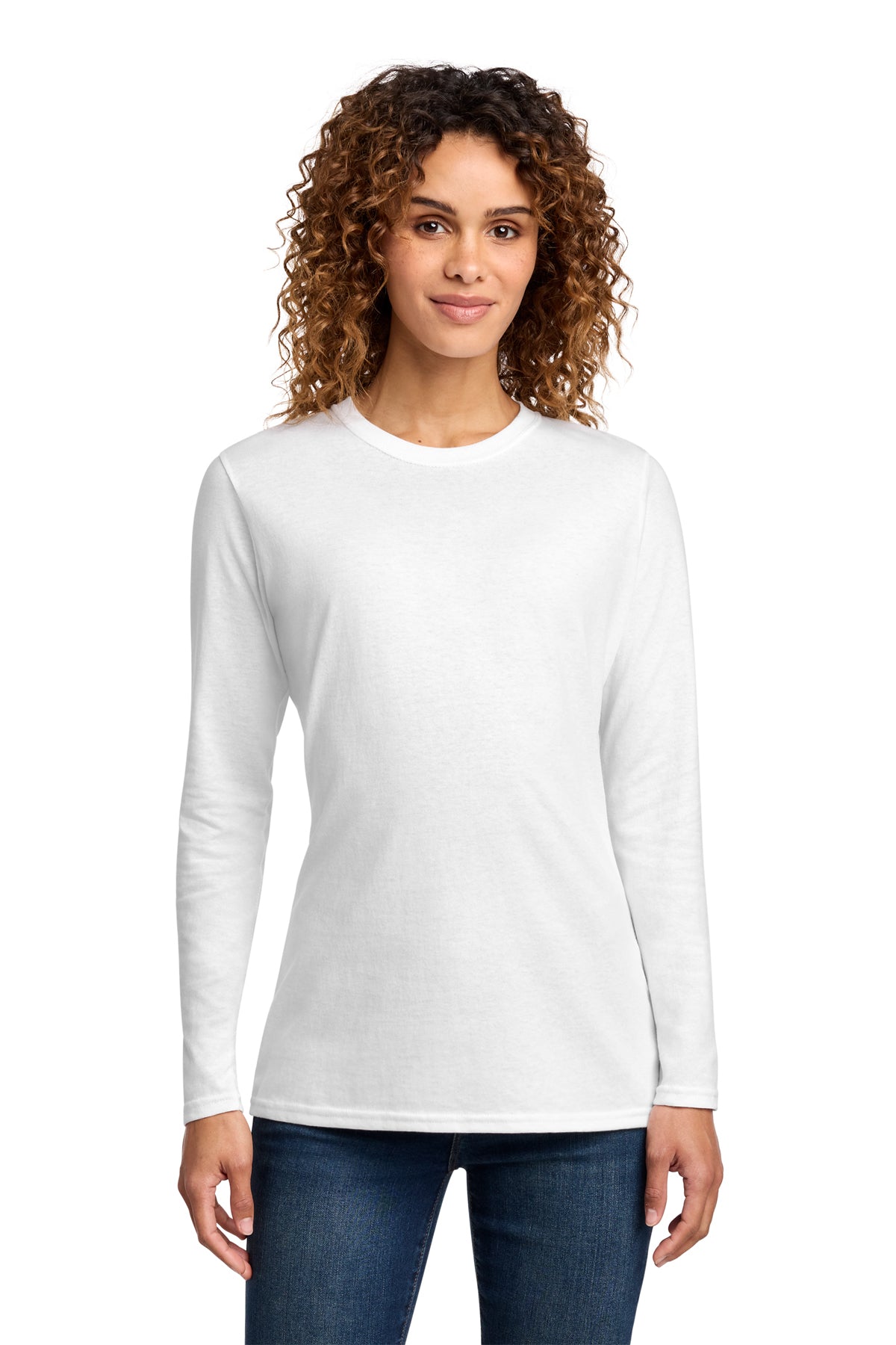 Port & Co Long Sleeve Long Tee - White