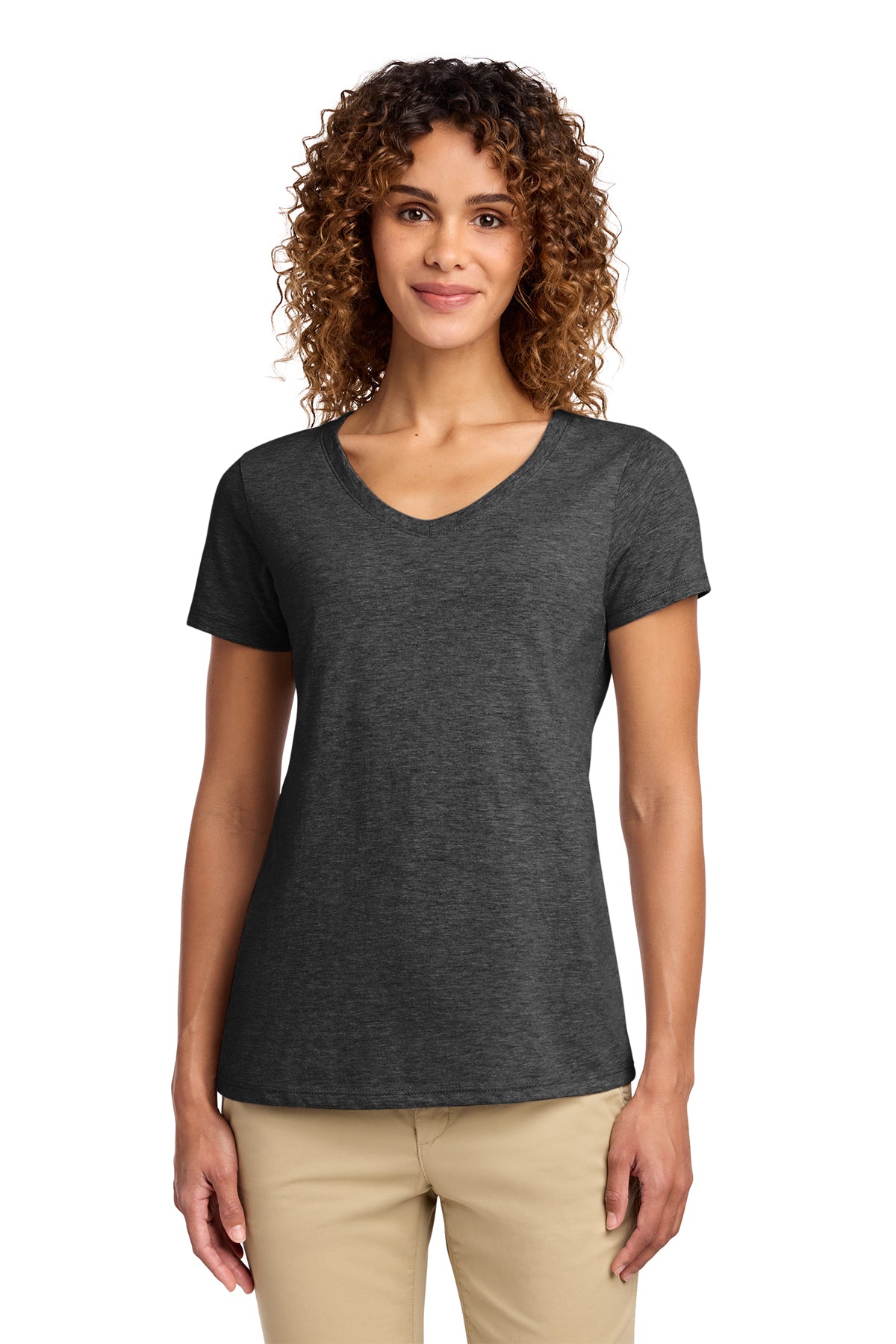 Port & Co Women's Fan Favorite V-Neck Tee - Dark Heather Grey