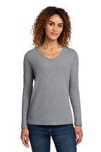 Port & Co Women's Long Sleeve Fan Favorite V-Neck Tee - Athletic Heather