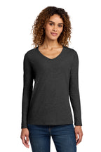 Port & Co Women's Long Sleeve Fan Favorite V-Neck Tee - Dark Heather Grey