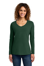 Port & Co Women's Long Sleeve Fan Favorite V-Neck Tee - Forest Green