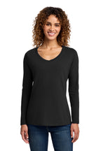 Port & Co Women's Long Sleeve Fan Favorite V-Neck Tee - Jet Black