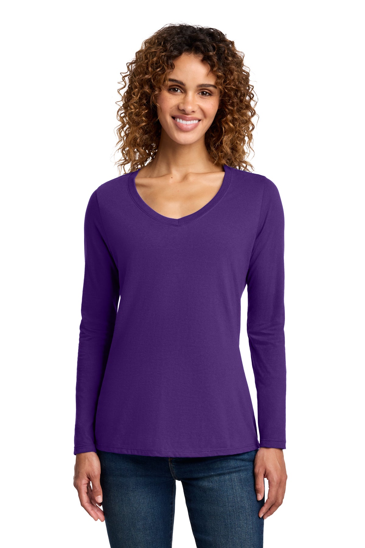 Port & Co Women's Long Sleeve Fan Favorite V-Neck Tee - Team Purple