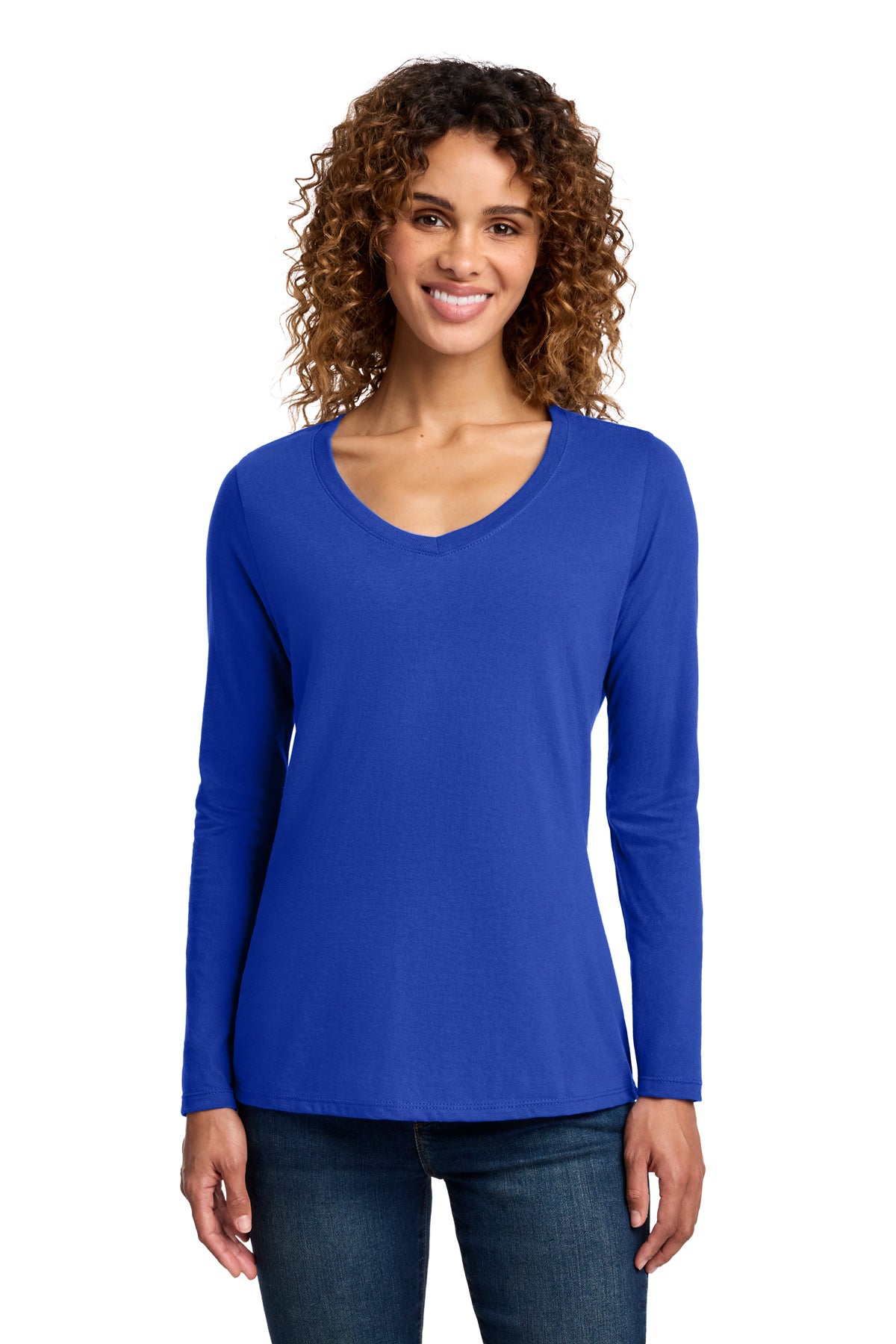 Port & Co Women's Long Sleeve Fan Favorite V-Neck Tee - True Royal