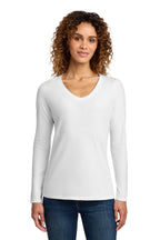 Port & Co Women's Long Sleeve Fan Favorite V-Neck Tee - White