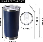 20 oz insulated stainless steel tumbler with push lid and metal straw