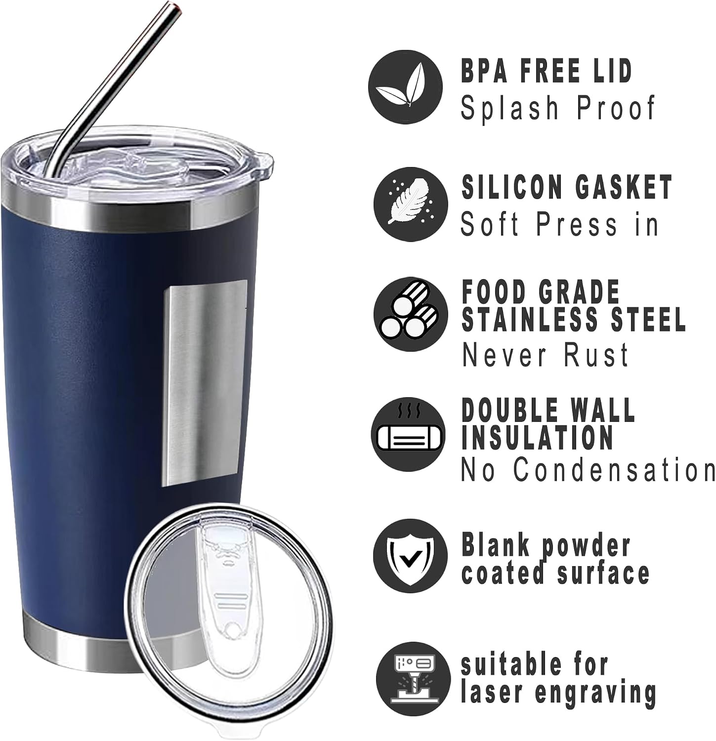 Powder coated stainless steel tumbler