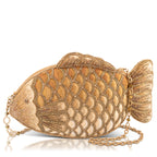 Fresh Catch Gold Beaded Fish Crossbody Handbag
