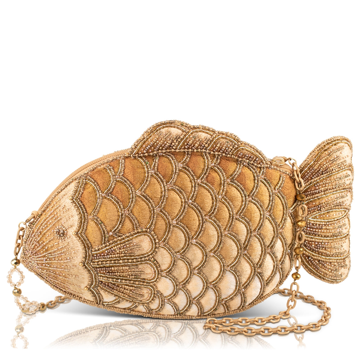 Fresh Catch Gold Beaded Fish Crossbody Handbag