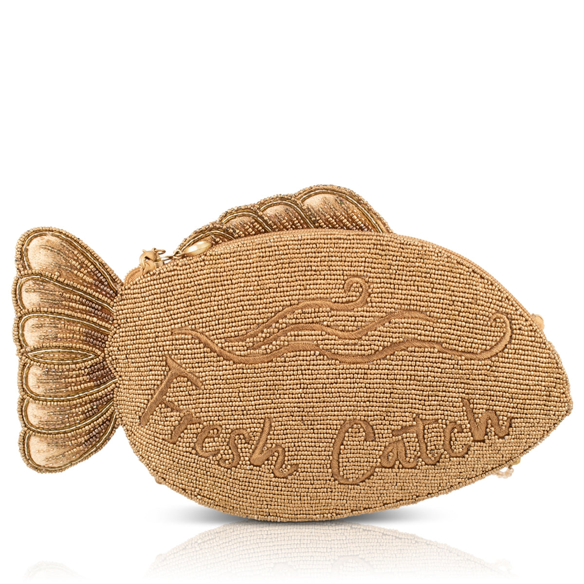 Fresh Catch Gold Beaded Fish Crossbody Handbag