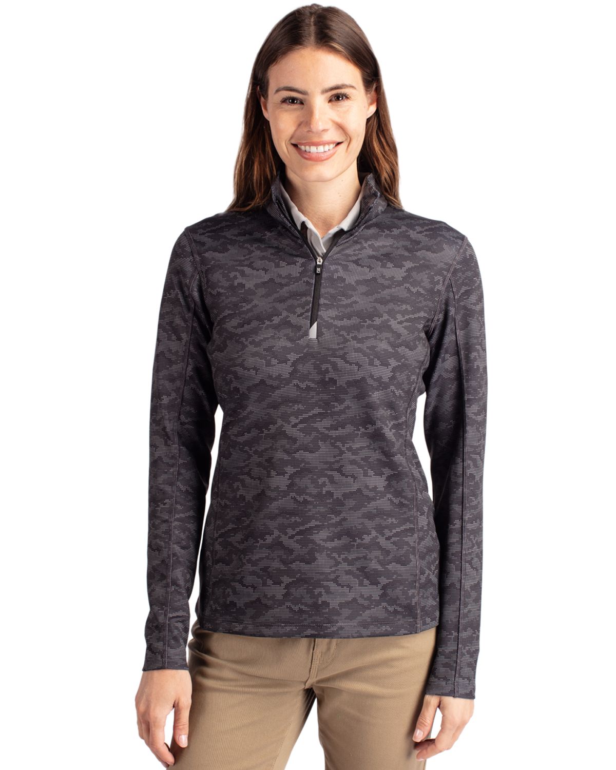 Cutter & Buck® Traverse Stretch Eco Camo Print Quarter Zip Womens Pullover
