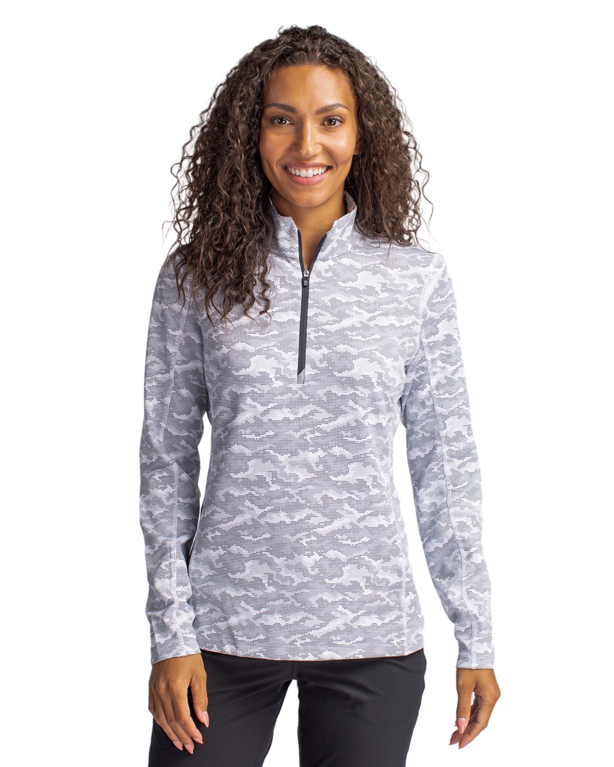 Cutter & Buck® Traverse Stretch Eco Camo Print Quarter Zip Womens Pullover
