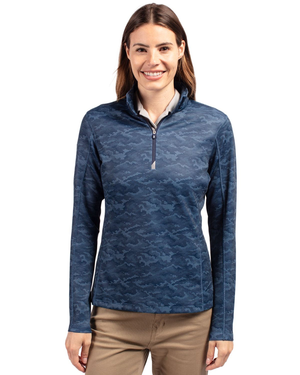Cutter & Buck® Traverse Stretch Eco Camo Print Quarter Zip Womens Pullover