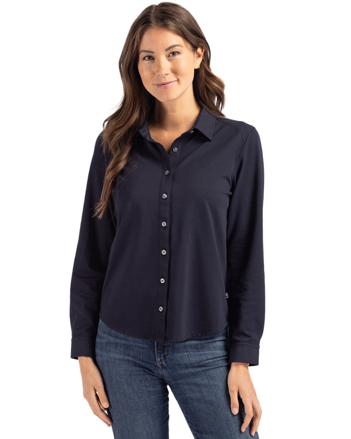 Cutter & Buck® Advantage Tri-Blend Eco Soft Pique Long Sleeve Knitted Womens Button Up