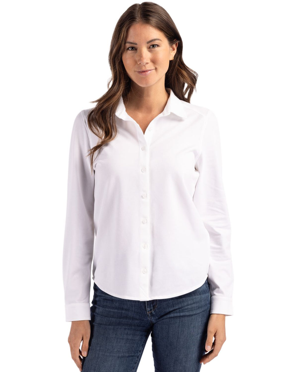 Cutter & Buck® Advantage Tri-Blend Eco Soft Pique Long Sleeve Knitted Womens Button Up