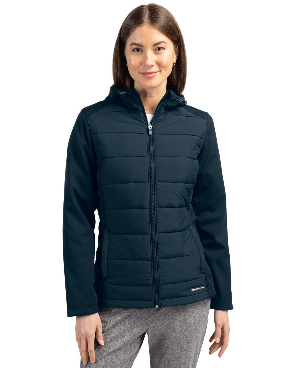 Cutter & Buck® Evoke Hybrid Softshell Recycled Full Zip Womens Hooded Jacket