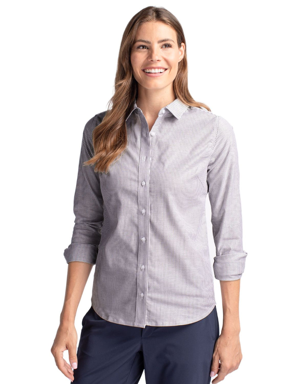Cutter & Buck® Stretch Oxford Stripe Womens Long Sleeve Dress Shirt