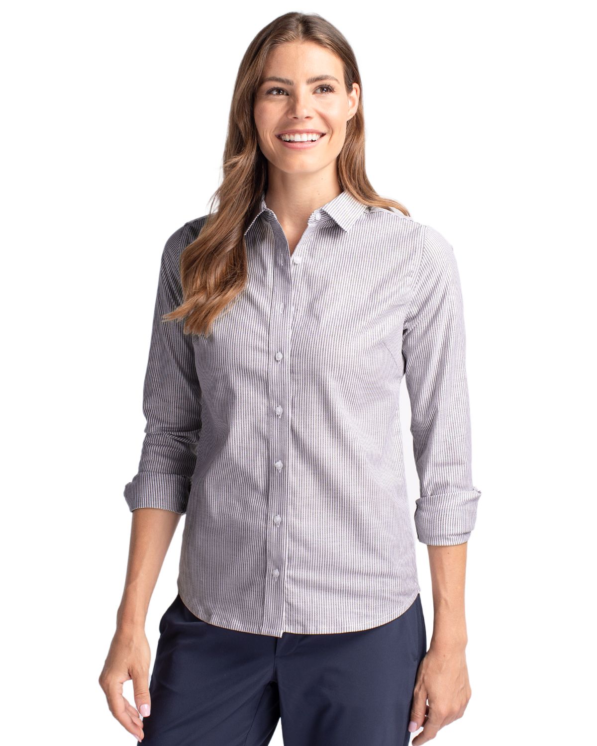 Cutter & Buck® Stretch Oxford Stripe Womens Long Sleeve Dress Shirt