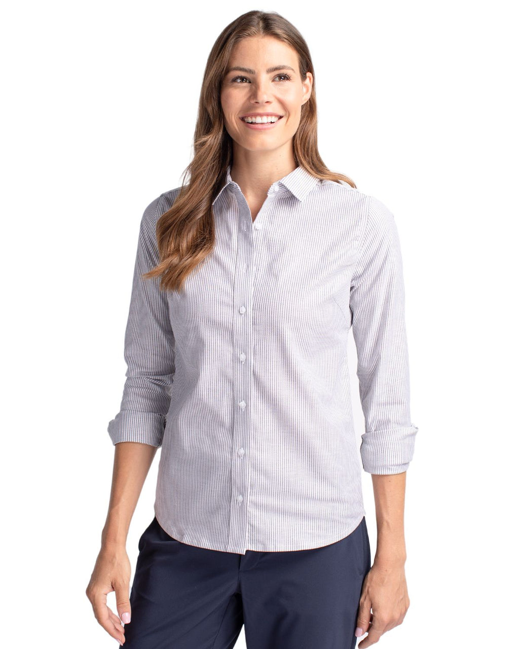 Cutter & Buck® Stretch Oxford Stripe Womens Long Sleeve Dress Shirt