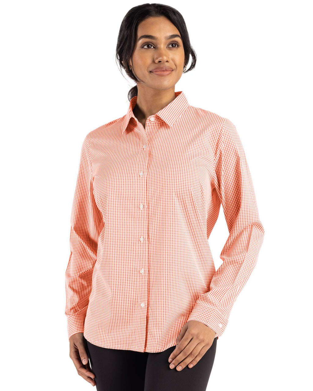 Cutter & Buck Skyline Epic Confidence Recycled Gingham Womens Long Sleeve Dress Shirt