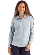 Cutter & Buck® Skyline Epic Confidence Recycled Pinstripe Womens Long Sleeve Dress Shirt