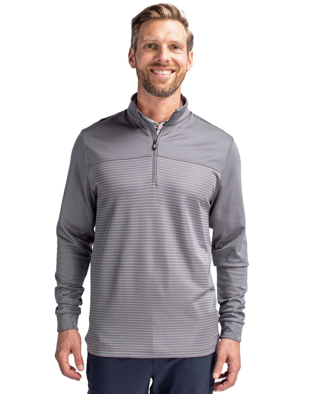 Cutter & Buck® Traverse Stretch Eco Stripe Quarter Zip Mens Big and Tall Pull Over