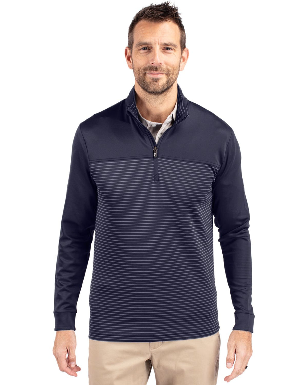 Cutter & Buck® Traverse Stretch Eco Stripe Quarter Zip Mens Pull Over