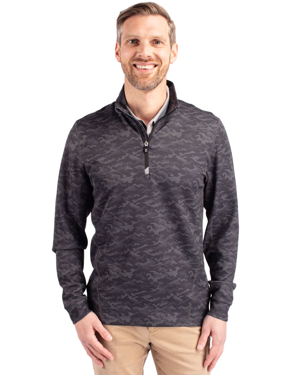 Cutter & Buck® Traverse Stretch Eco Camo Print Quarter Zip Mens Big and Tall Pull Over