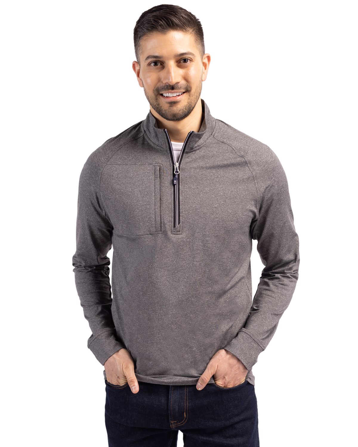 Cutter & Buck® Adapt Eco Knit Heather Mens Big & Tall Quarter Zip Pull Over
