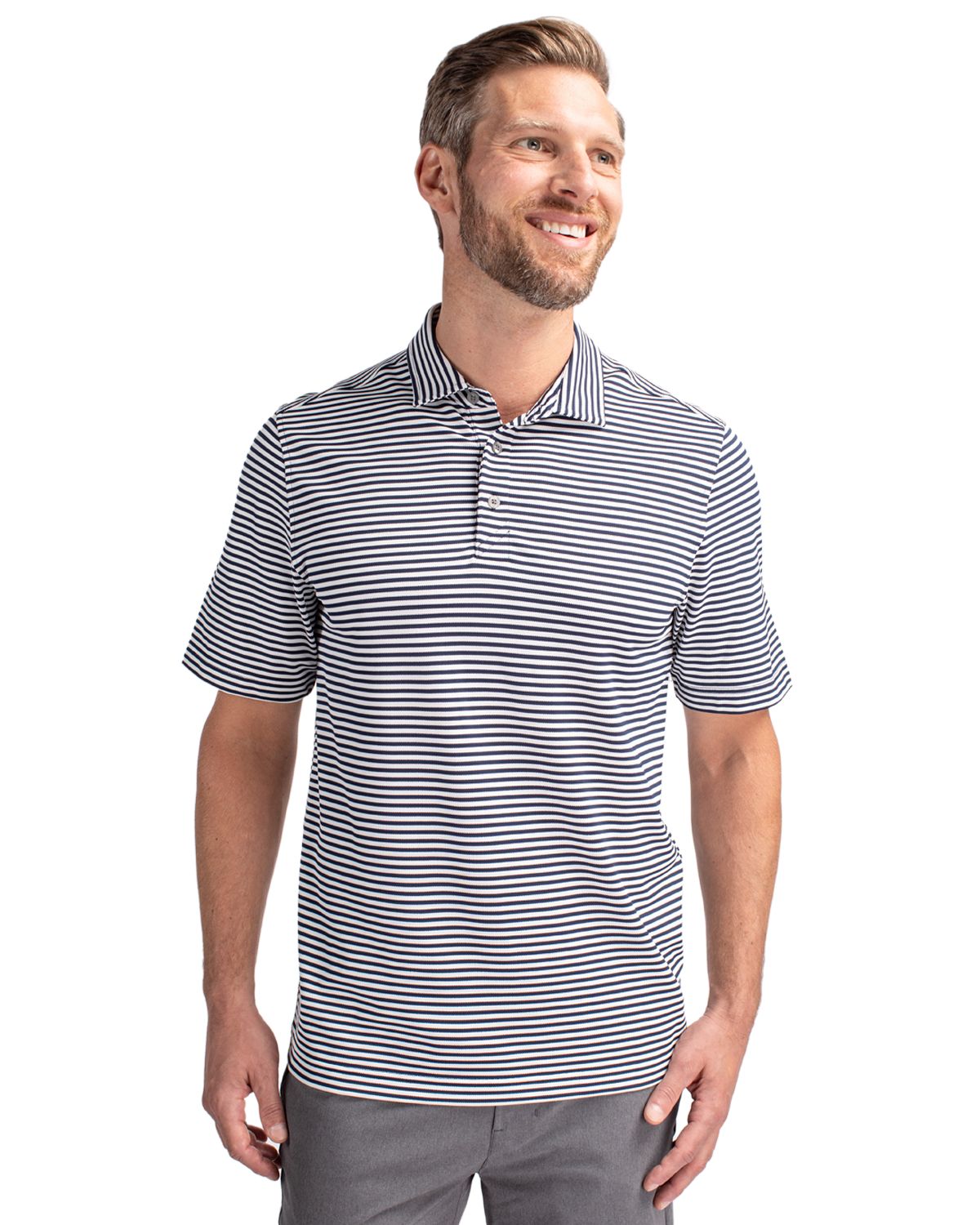 Cutter & Buck® Virtue Eco Pique Stripe Recycled Mens Big and Tall Polo