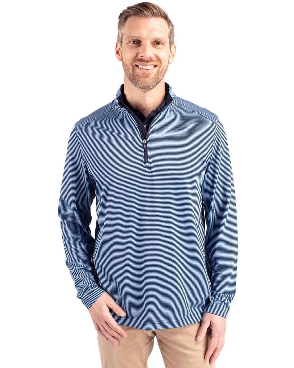 Cutter & Buck® Virtue Eco Pique Micro Stripe Recycled Mens Quarter Zip