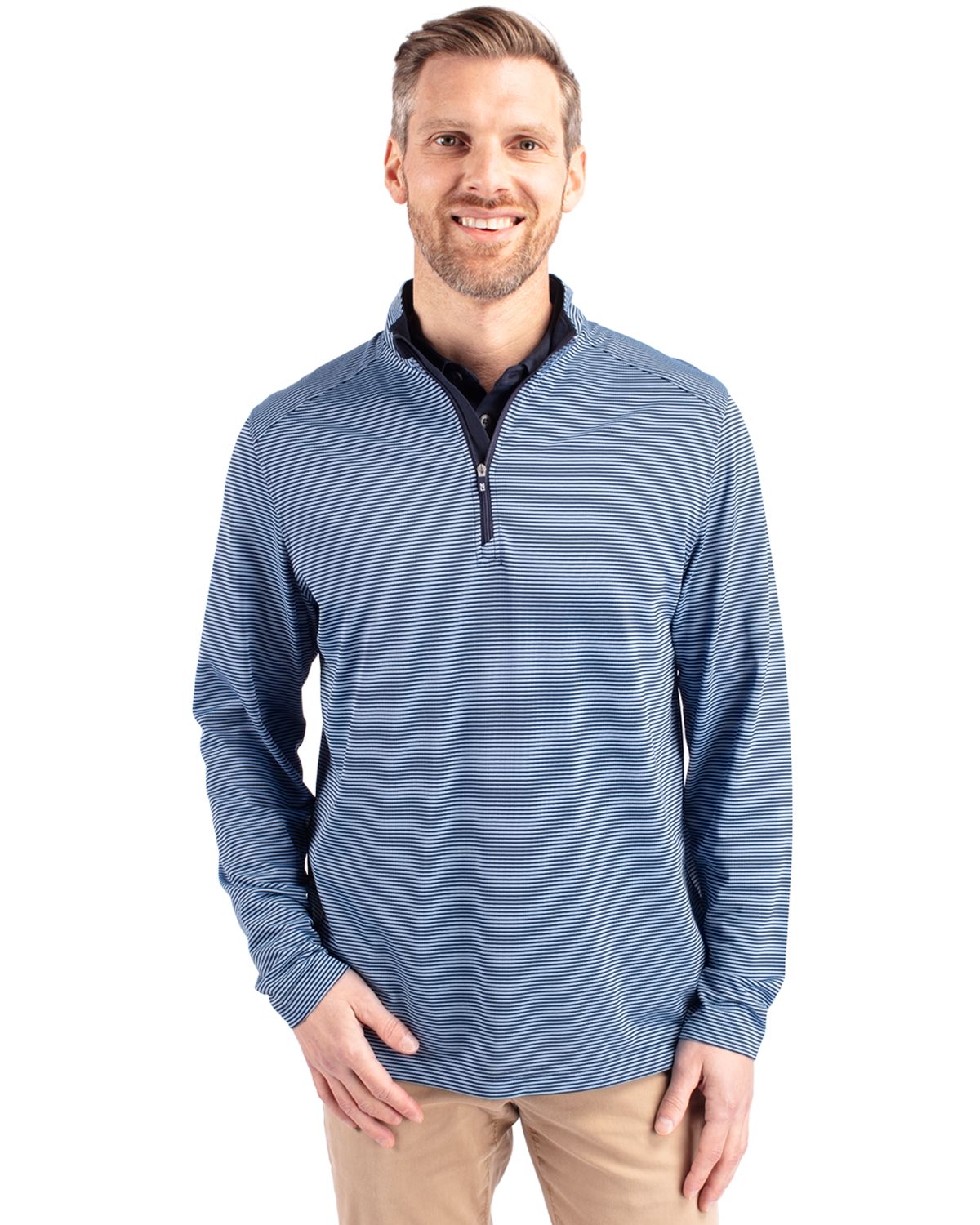 Cutter & Buck® Virtue Eco Pique Micro Stripe Recycled Mens Quarter Zip