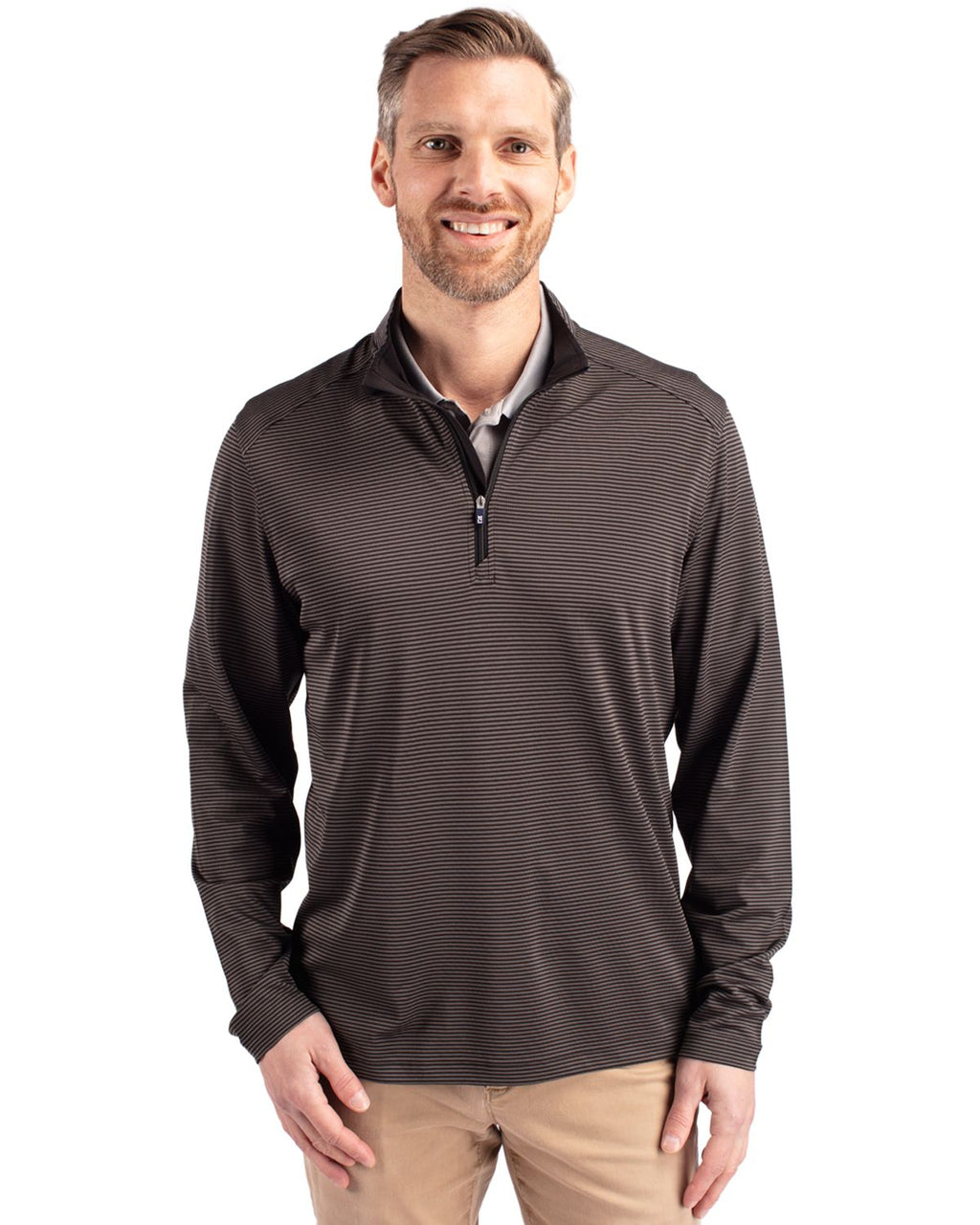 Cutter & Buck® Virtue Eco Pique Micro Stripe Recycled Mens Big & Tall Quarter Zip