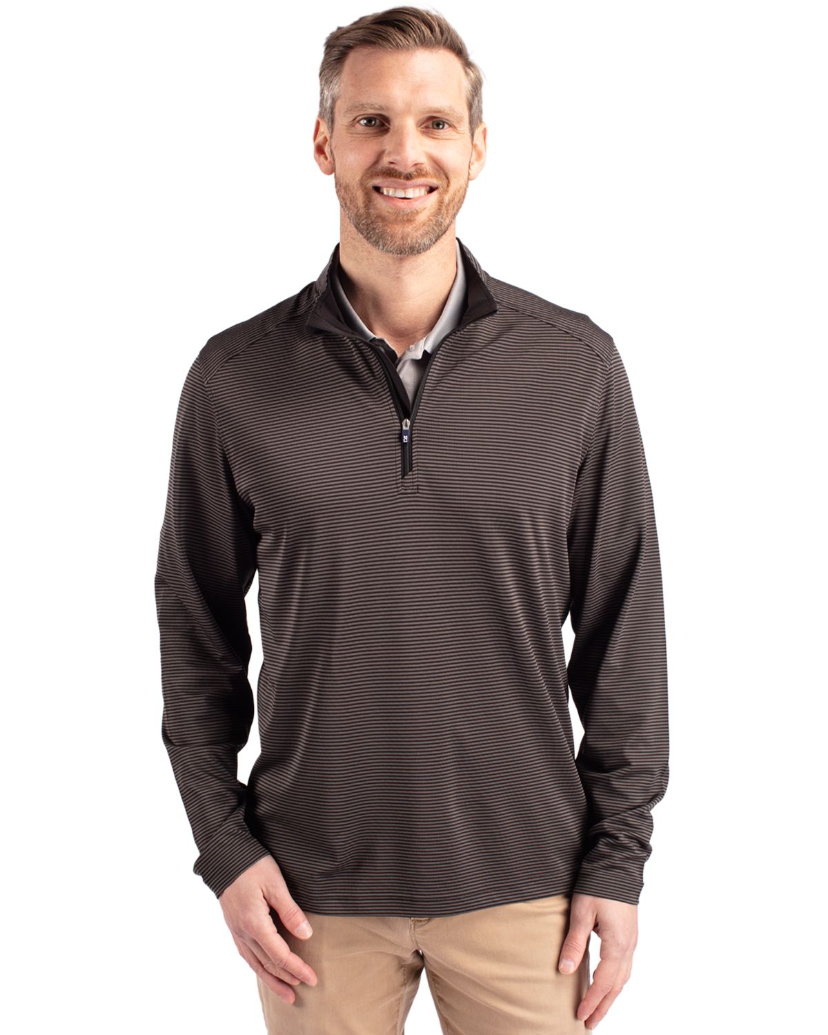 Cutter & Buck® Virtue Eco Pique Micro Stripe Recycled Mens Quarter Zip