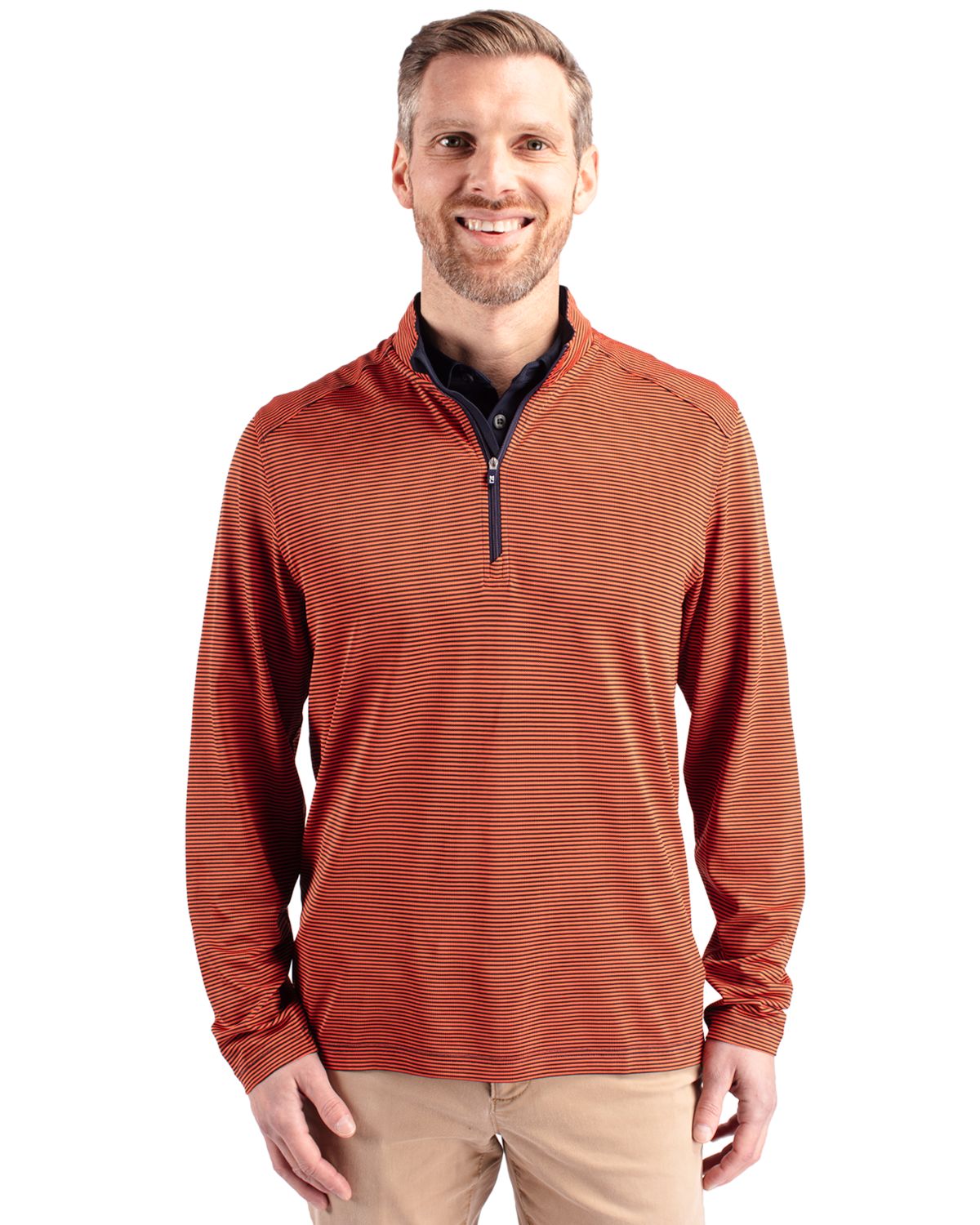 Cutter & Buck® Virtue Eco Pique Micro Stripe Recycled Mens Quarter Zip