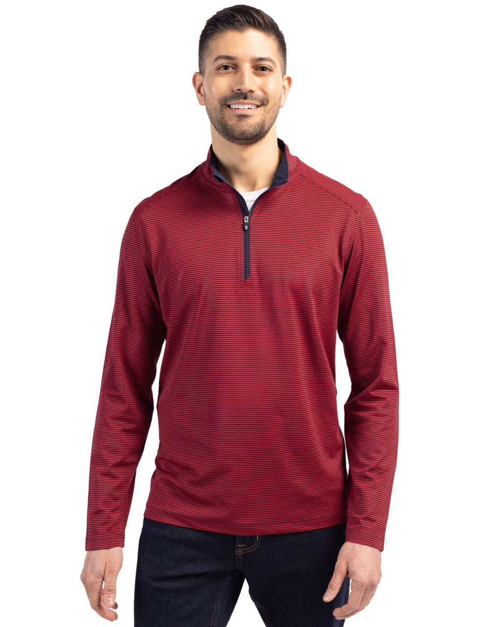 Cutter & Buck® Virtue Eco Pique Micro Stripe Recycled Mens Quarter Zip