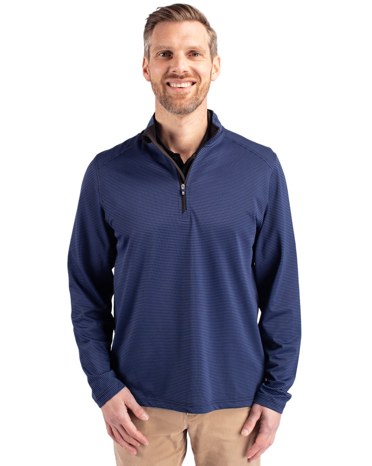 Cutter & Buck® Virtue Eco Pique Micro Stripe Recycled Mens Big & Tall Quarter Zip