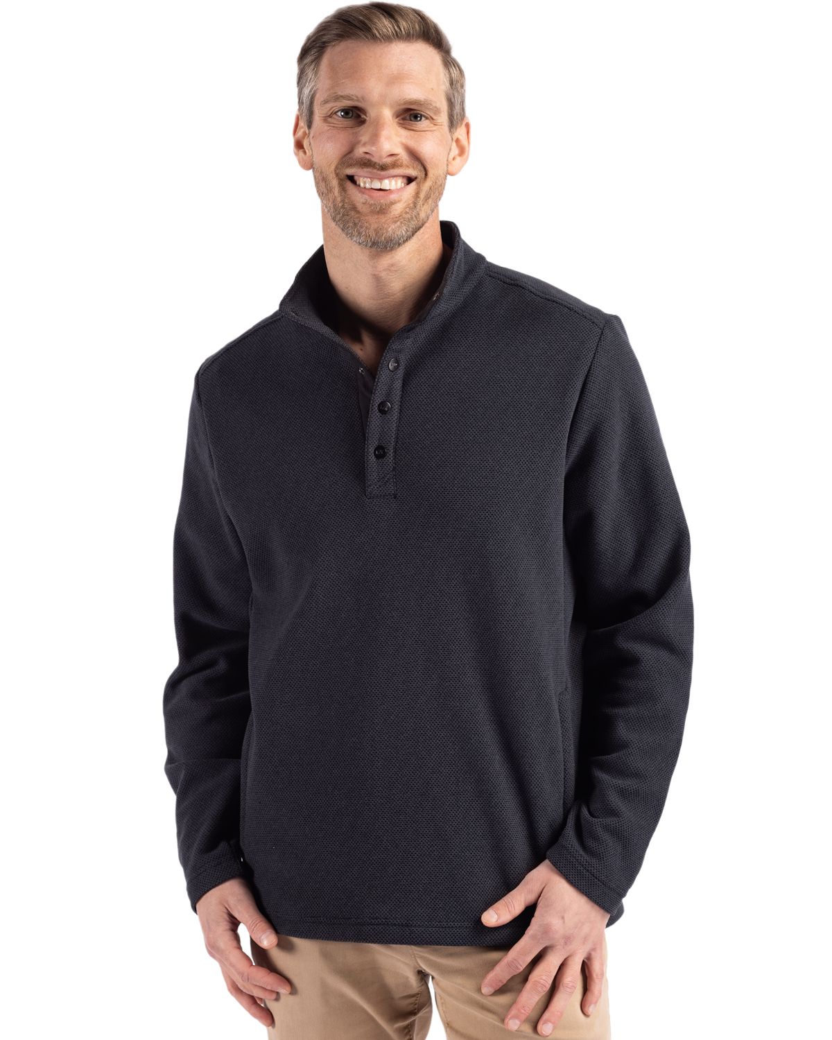 Cutter & Buck® Hunts Point Eco Textured Fleece Recycled Mens Snap Pull Over