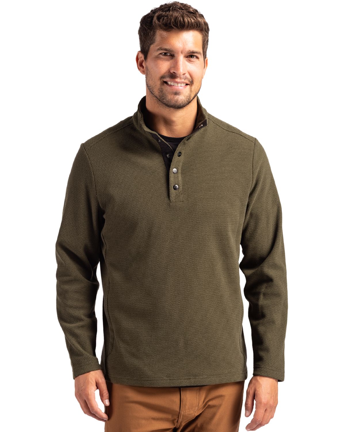 Cutter & Buck® Hunts Point Eco Textured Fleece Recycled Mens Snap Pull Over
