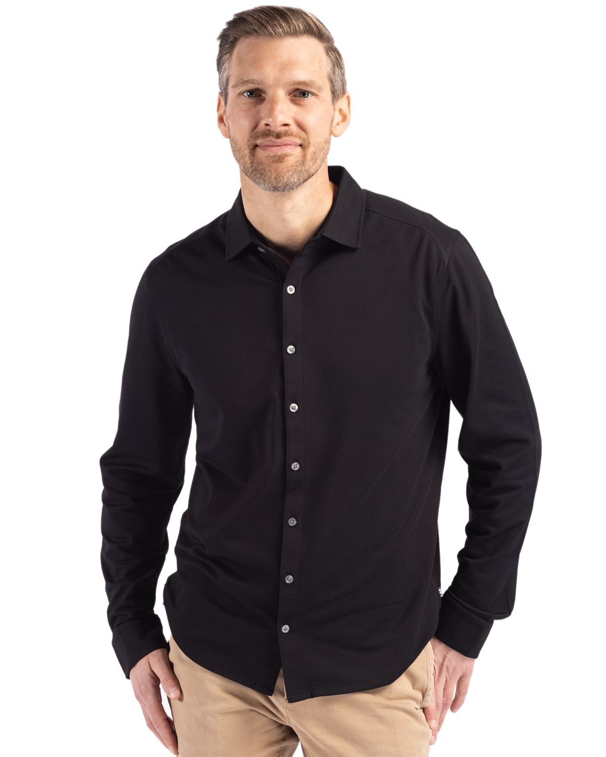 Cutter & Buck® Advantage Tri-Blend Eco Soft Pique Long Sleeve Knitted Mens Button Up