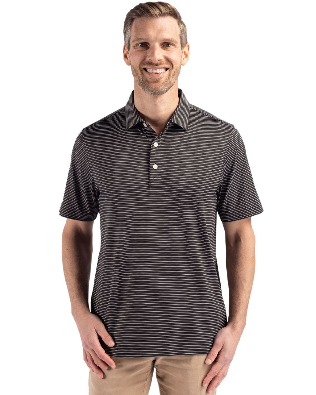 Cutter & Buck® Forge Epic Confidence Fine Line Stripe Stretch Recycled Mens Polo