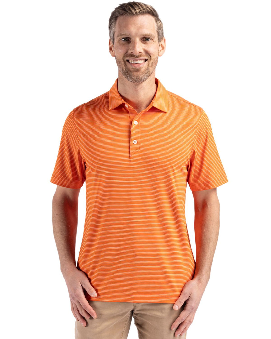 Cutter & Buck® Forge Epic Confidence Fine Line Stripe Stretch Recycled Mens Polo