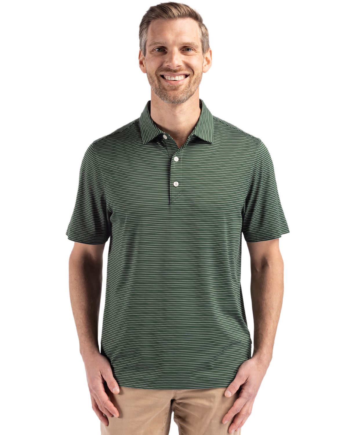 Cutter & Buck® Forge Epic Confidence Fine Line Stripe Stretch Recycled Mens Polo
